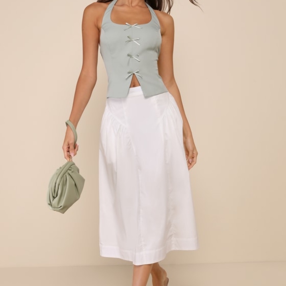 NWOT Lulus Simple Loveliness White A-line Midi Skirt With Pockets - Size S